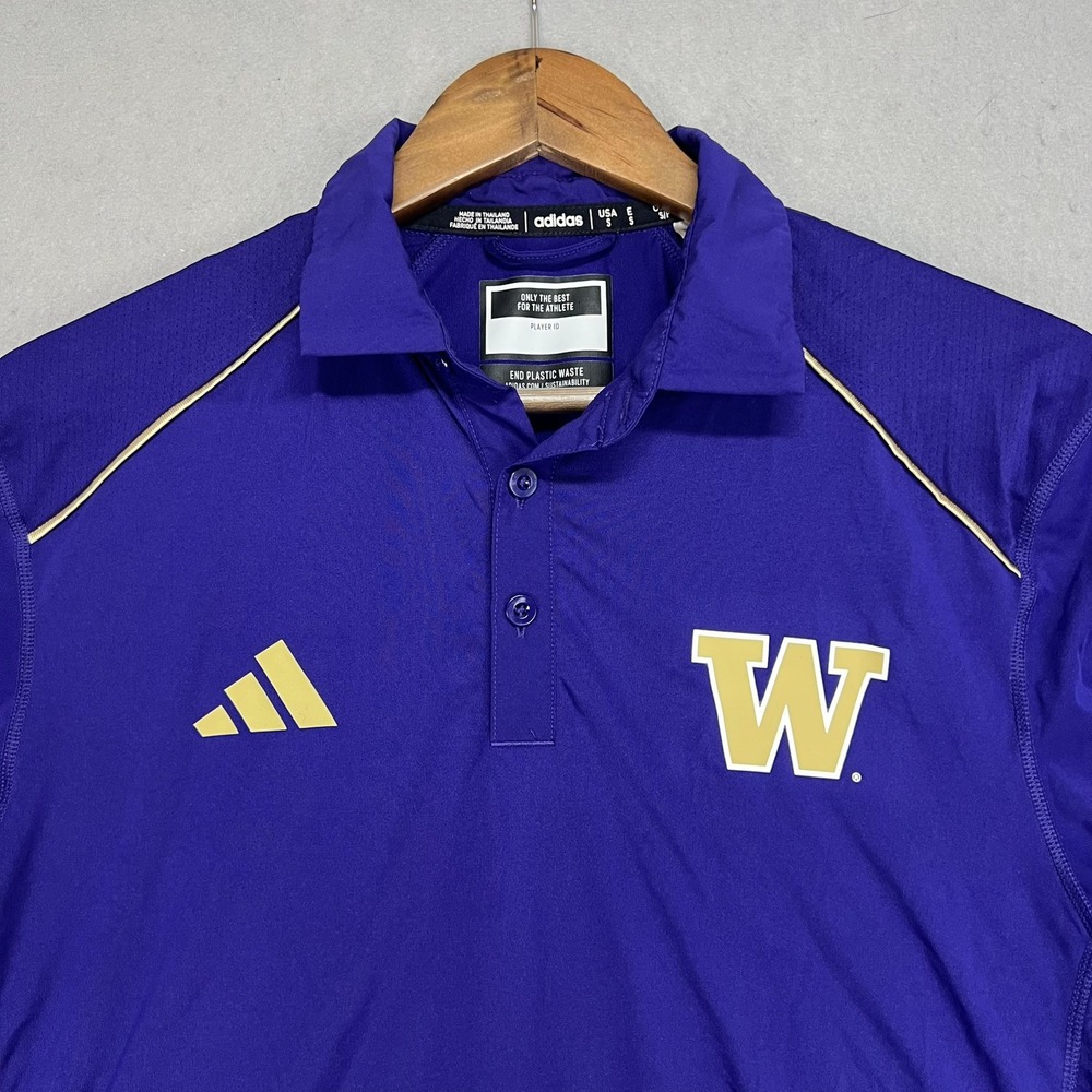Adidas Washington Huskies Polo Shirt Mens Small Purple AEROREADY NCAA Sideline